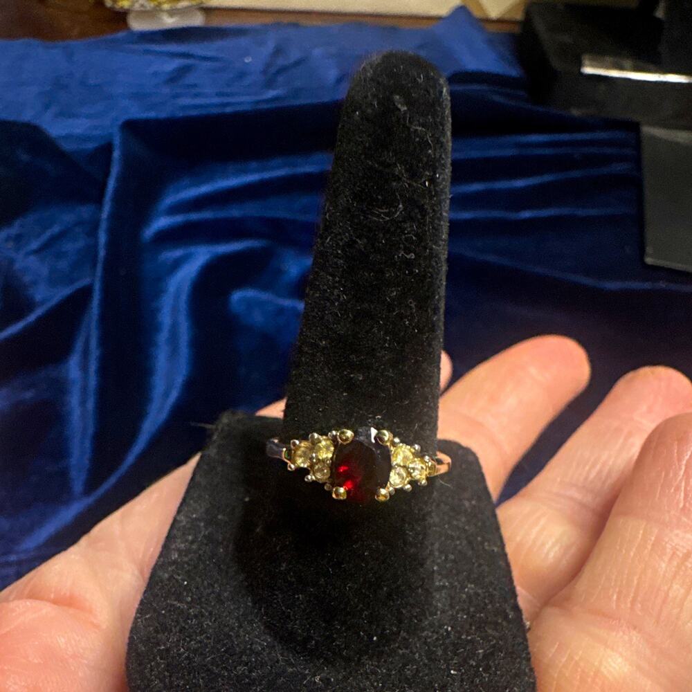 Yellow Gold Oval Red Stone Cocktail Ring Prong Set Gold Color Size 7